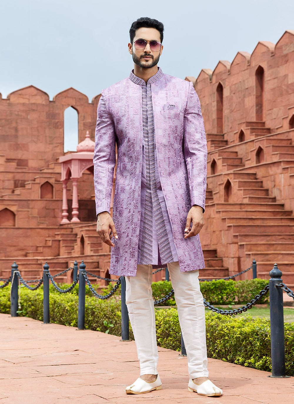 Embroidered Art Silk Lavender Indo Western Sherwani - M6153
