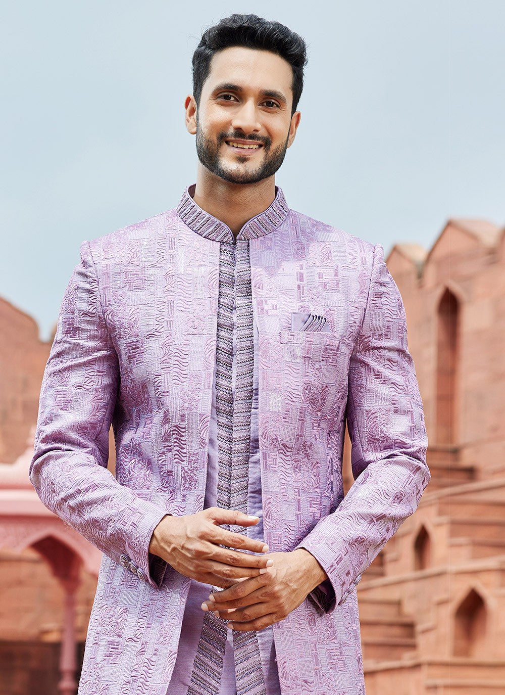 Embroidered Art Silk Lavender Indo Western Sherwani - M6153