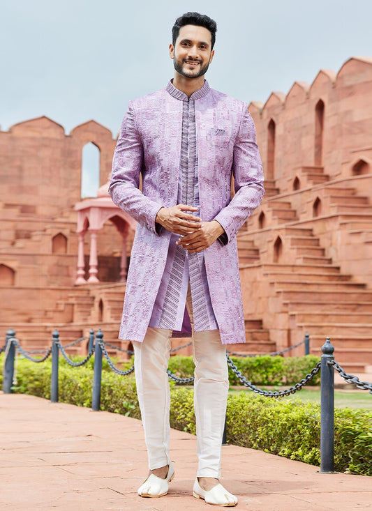 Embroidered Art Silk Lavender Indo Western Sherwani - M6153