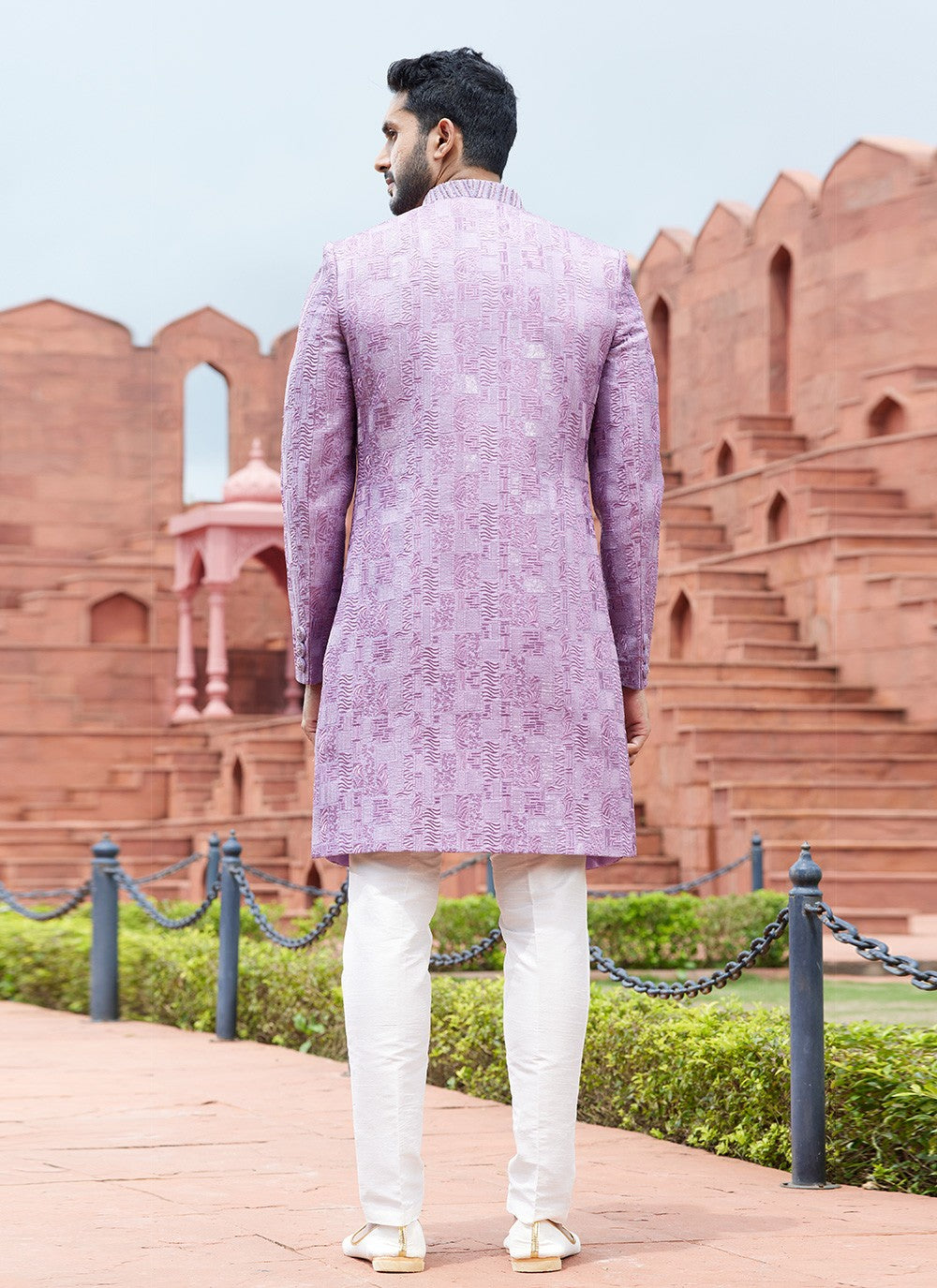 Embroidered Art Silk Lavender Indo Western Sherwani - M6153