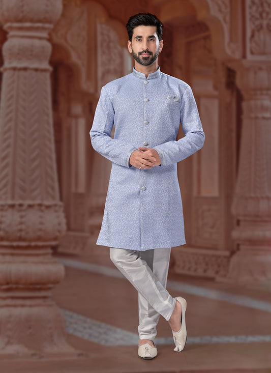 Fancy Work Banarasi Jacquard Lavender Indo Western Sherwani - M7164