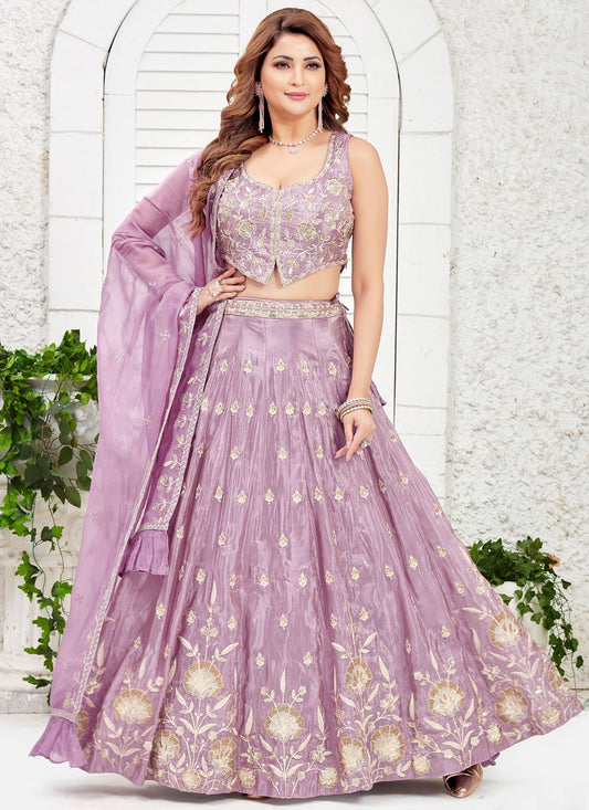 Embroidered Chinon Lavender Lehenga Choli L3474