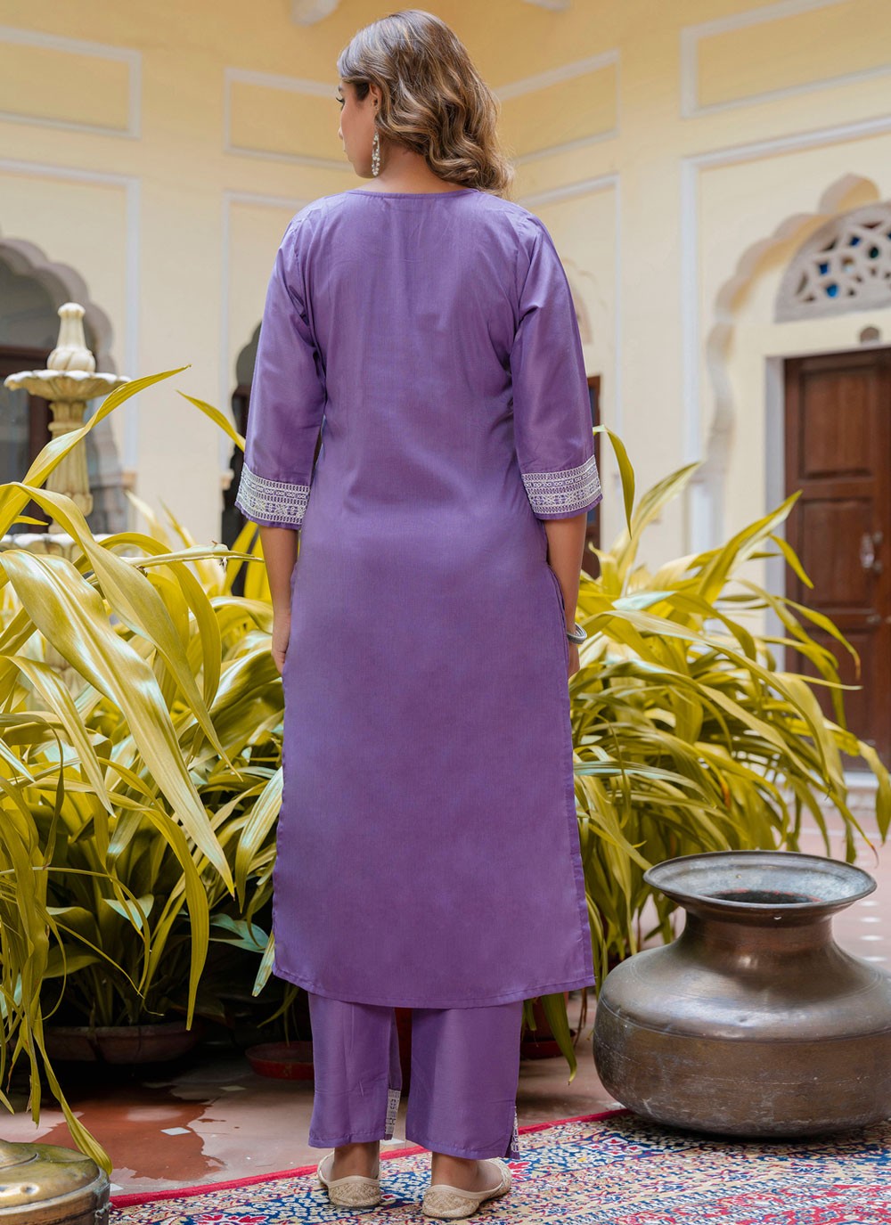 Pant Style Suit Embroidered Lavender T7573