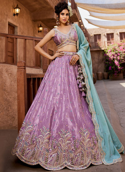 Satin Engagement, Mehandi & Sangeet, Reception, Wedding A - Line Lehenga L3563