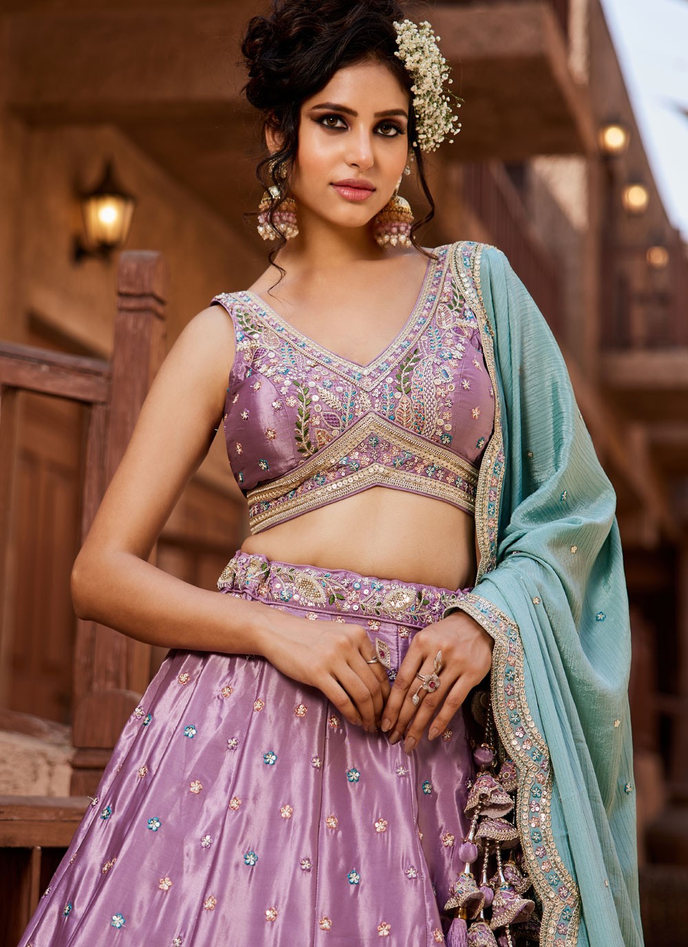 Satin Engagement, Mehandi & Sangeet, Reception, Wedding A - Line Lehenga L3563