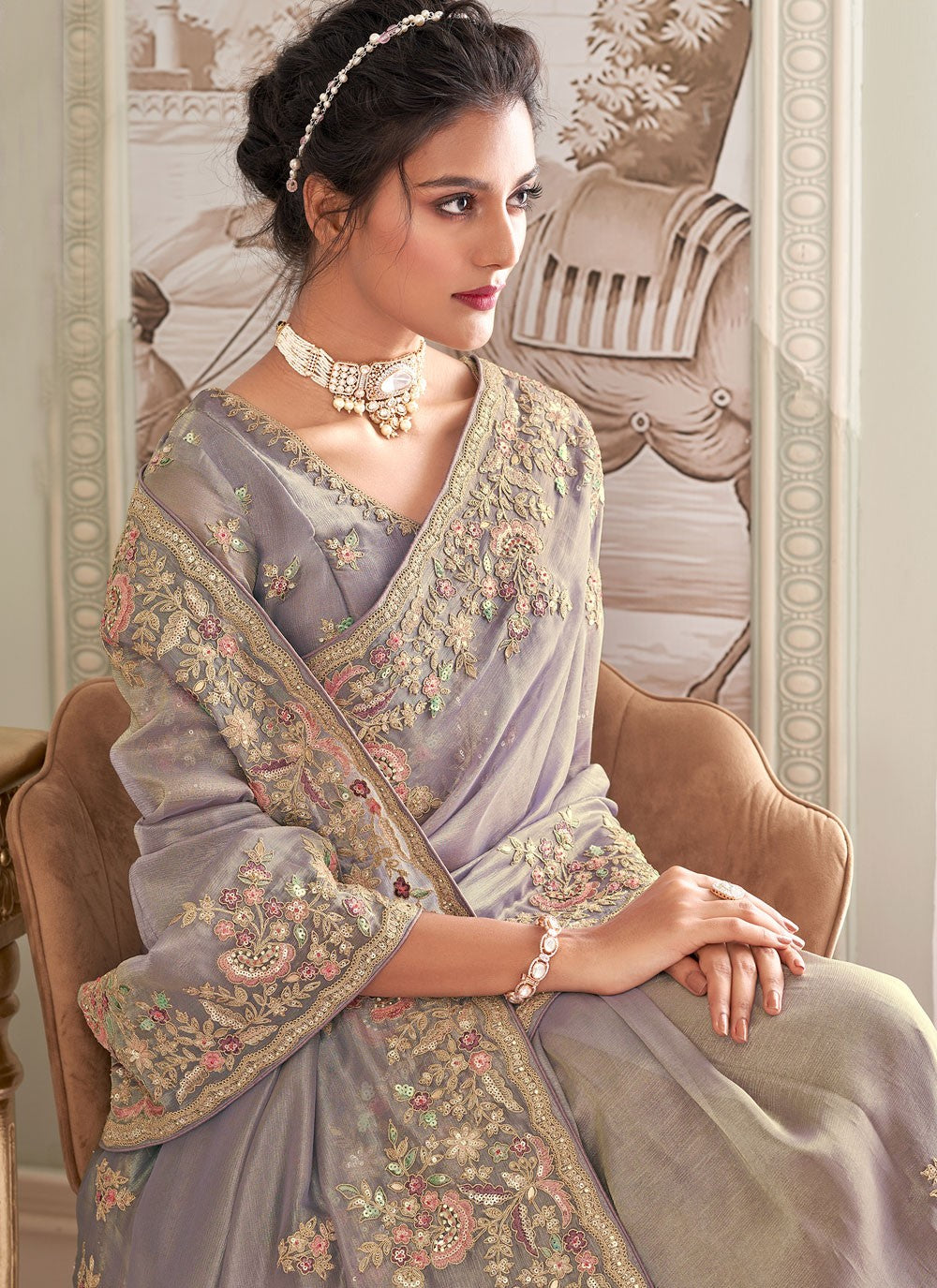 Classic Embroidered Viscose Saree - S8876