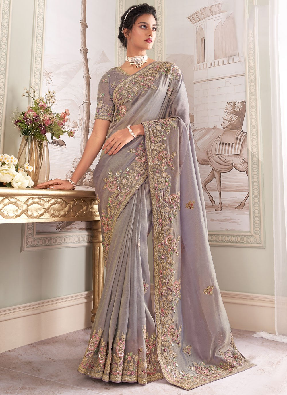 Classic Embroidered Viscose Saree - S8876