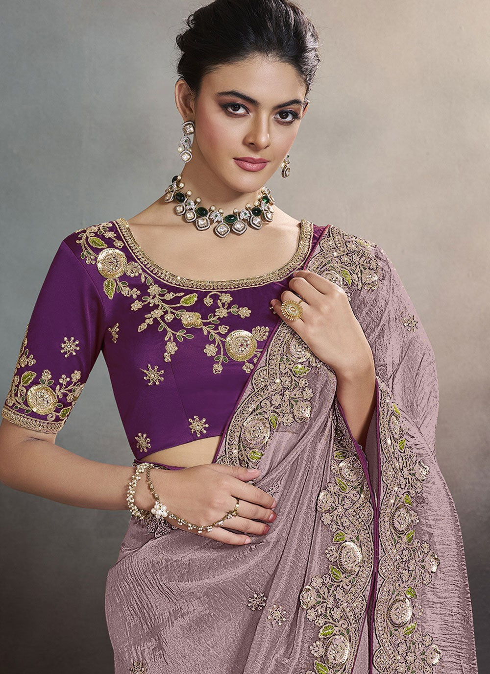 Hand Embroidery Crush Lavender Classic Saree S15238