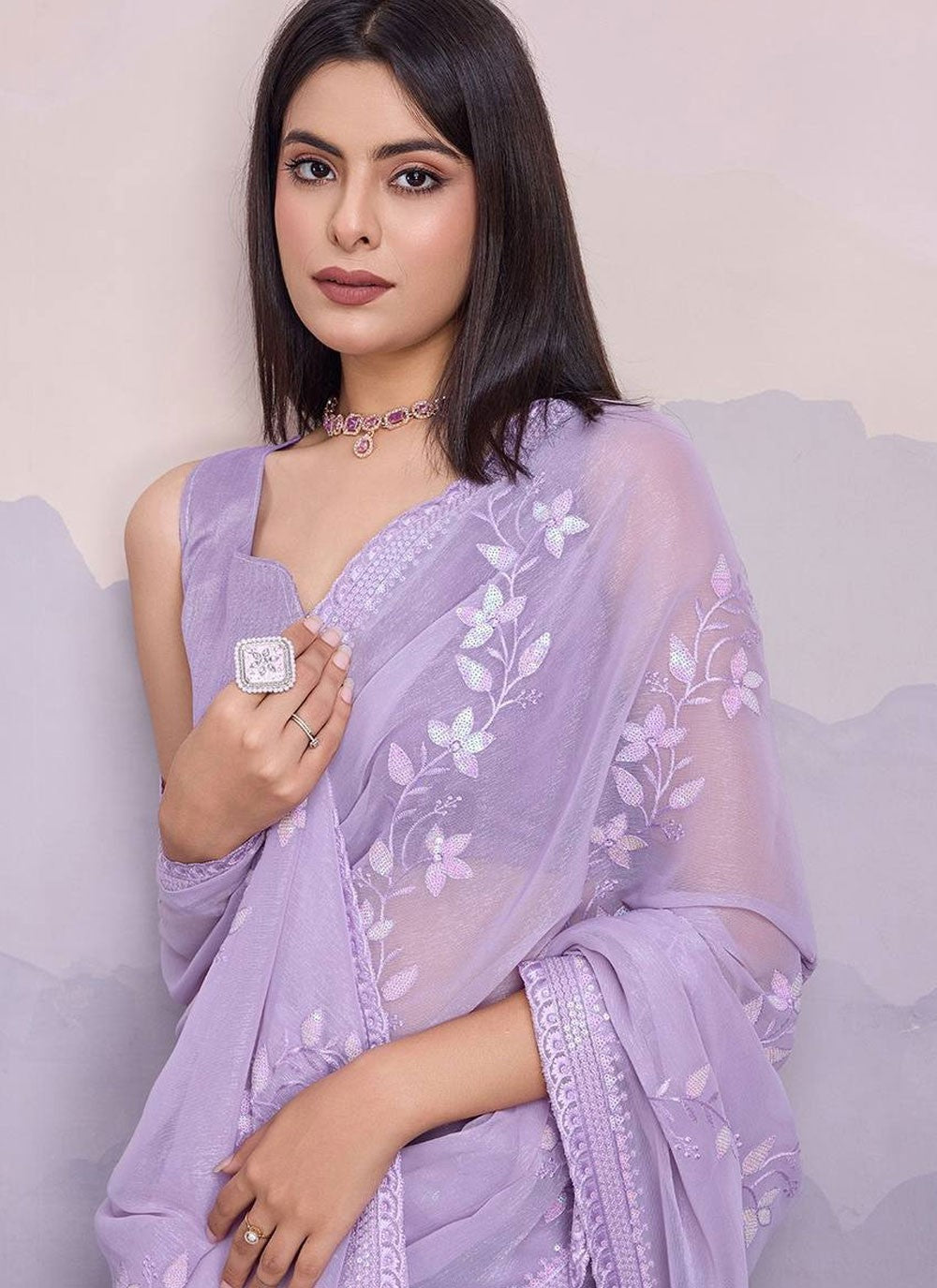 Classic Embroidered Shimmer Saree - S8029