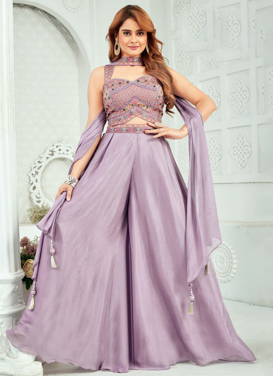 Salwar Suit Embroidered Lavender Silk T5875