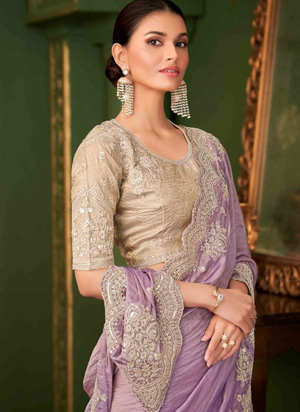 Lavender Georgette Traditional Saree Embroidered S20371