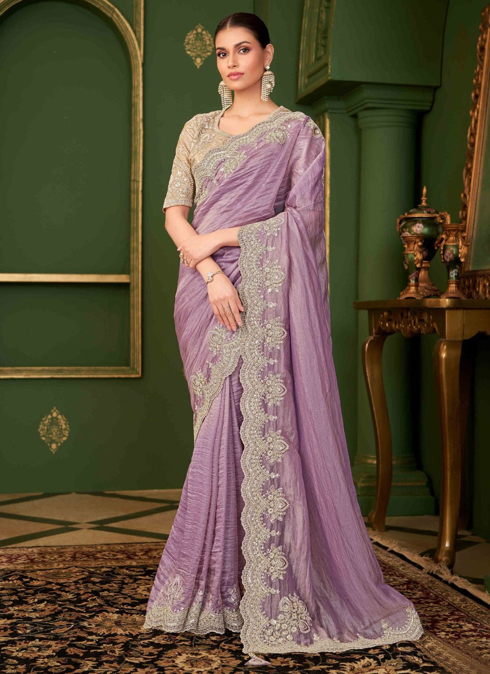 Lavender Georgette Traditional Saree Embroidered S20371