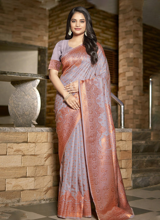 Weaving Zari Silk Lavender Saree S14598