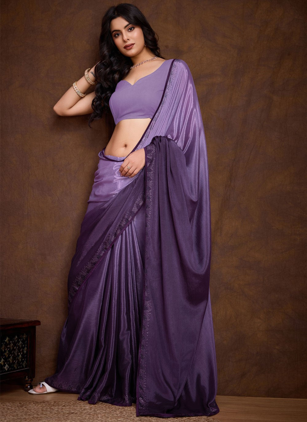 Classic Swarovski Chinon Saree - S8713