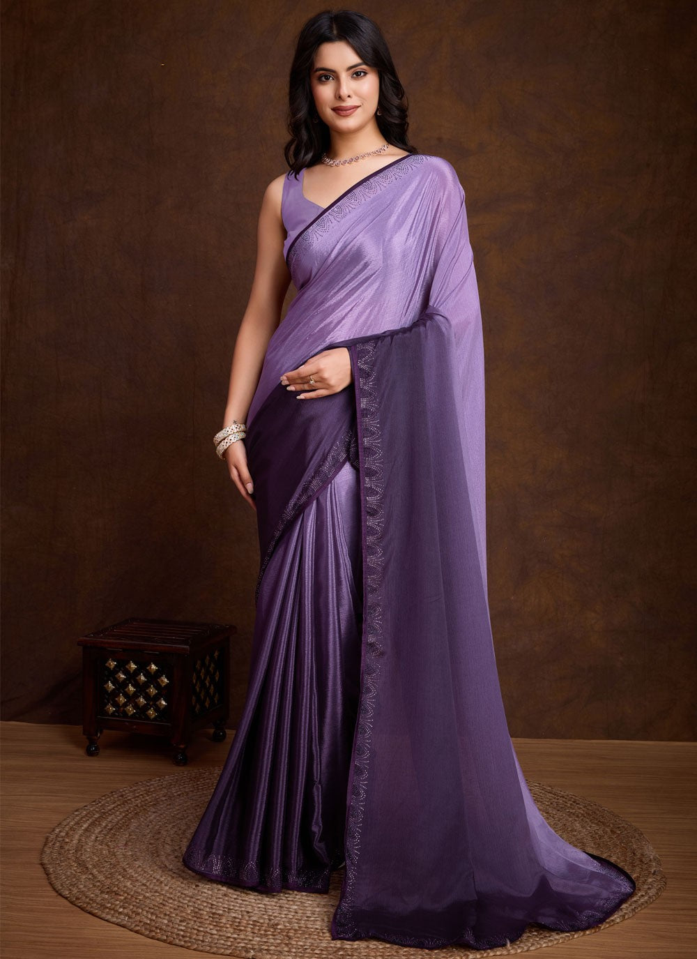 Classic Swarovski Chinon Saree - S8713