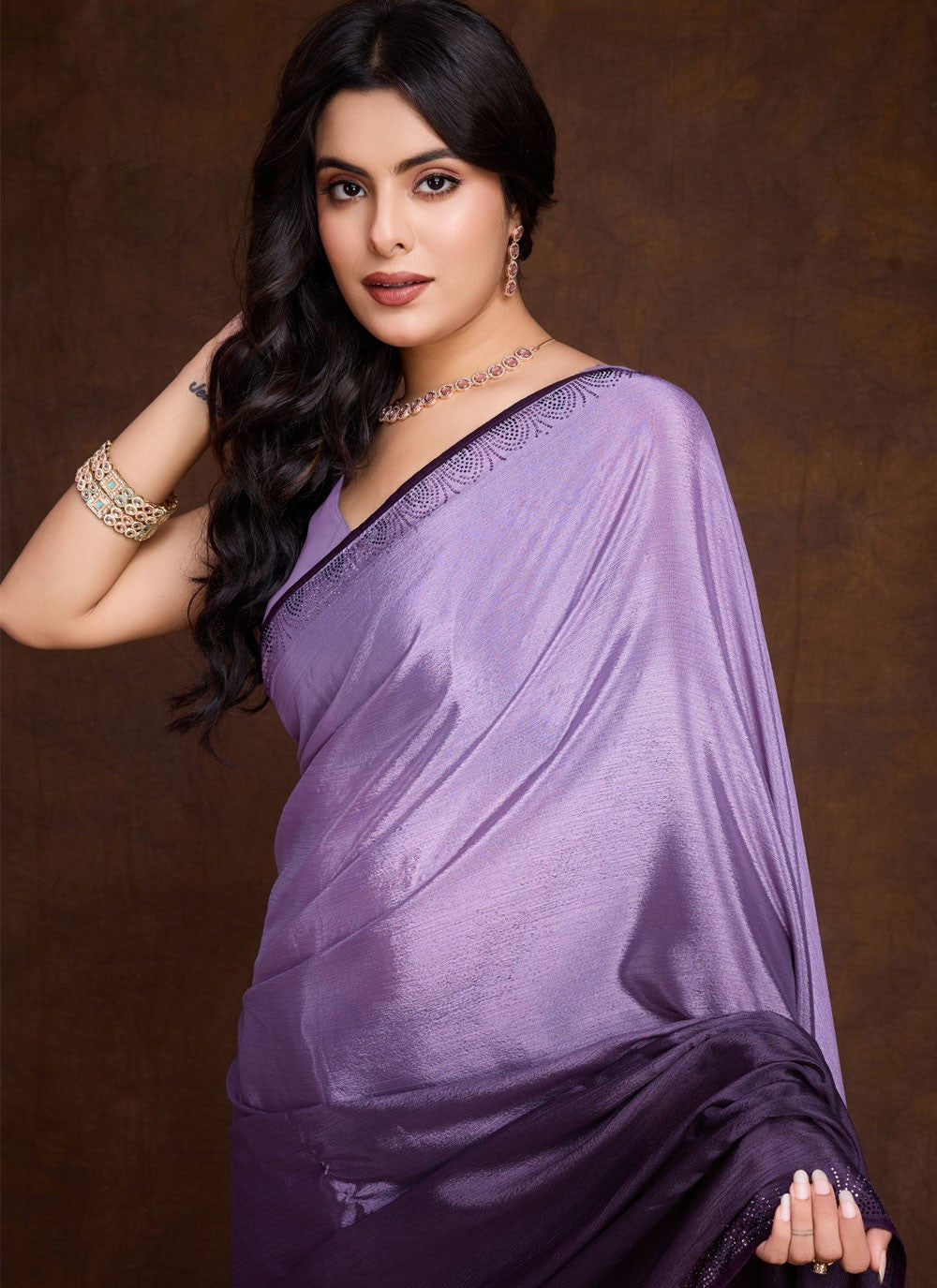 Classic Swarovski Chinon Saree - S8713
