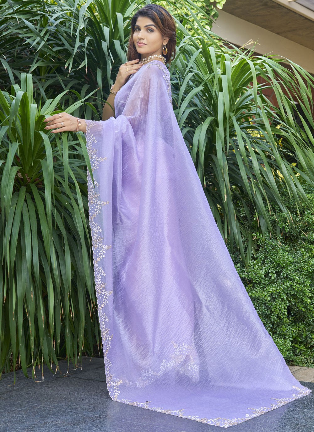Cutdana, Swarovski Organza Saree - S11641