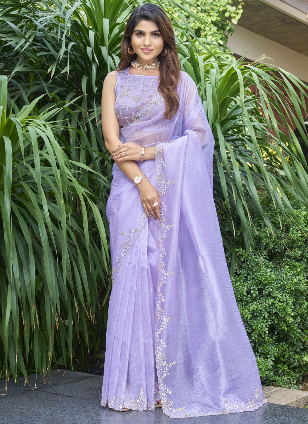 Cutdana, Swarovski Organza Saree - S11641