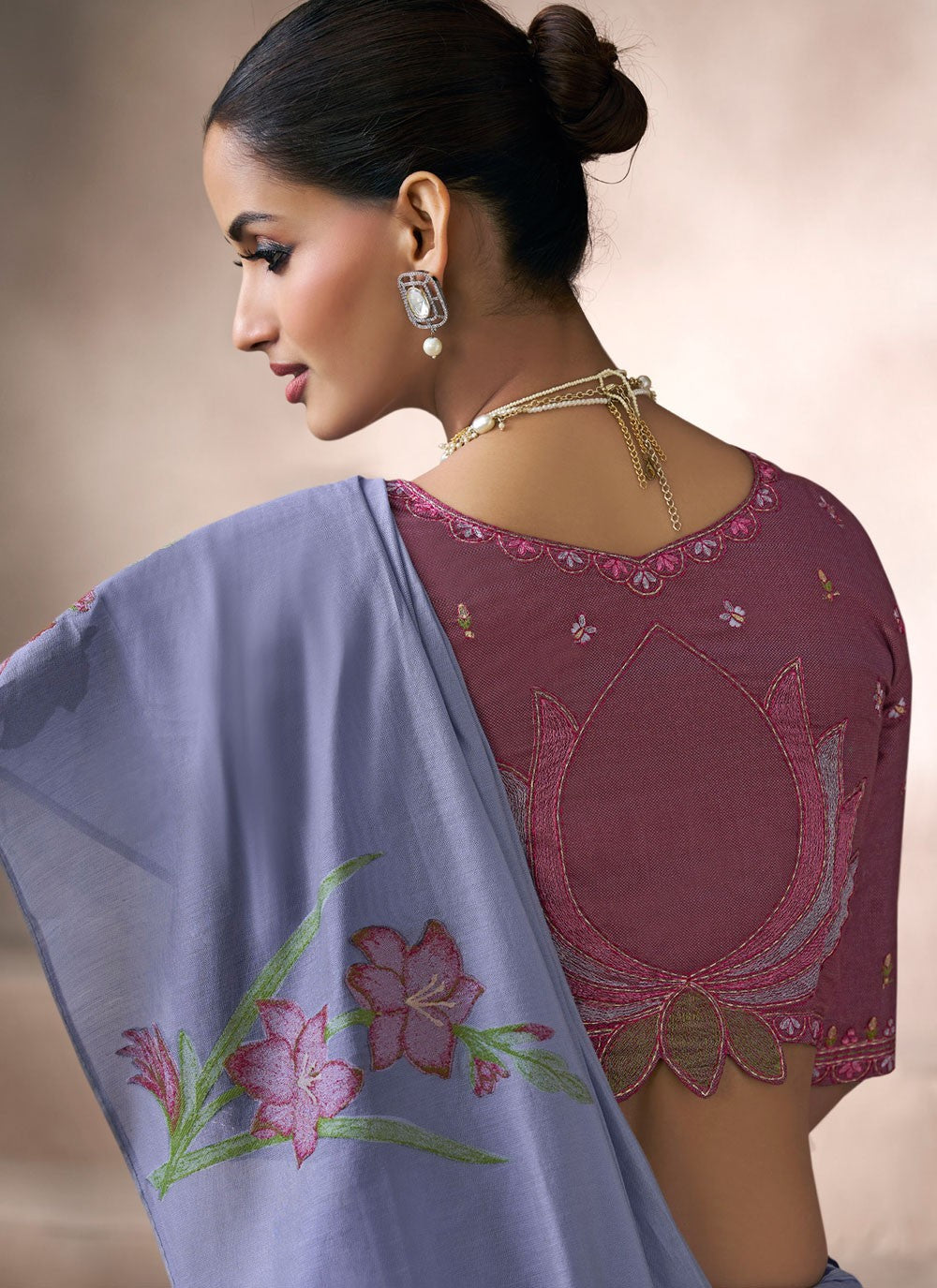 Lavender Cotton Contemporary Saree Fancy Work S19860