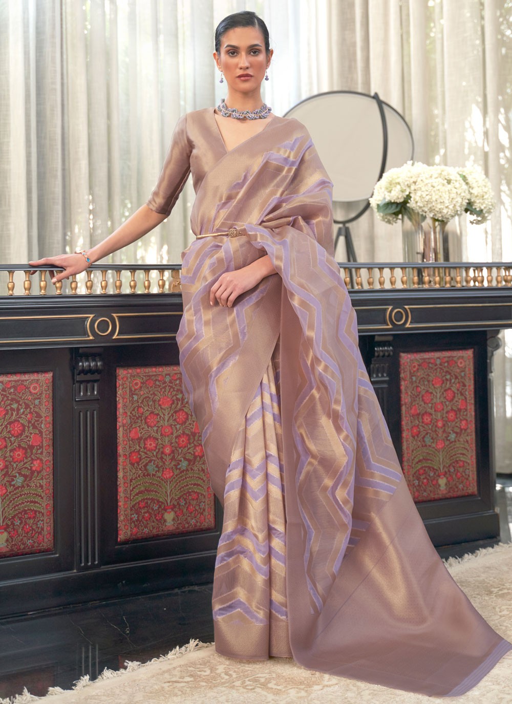 Classic Weaving Zari Organza Saree - S4349