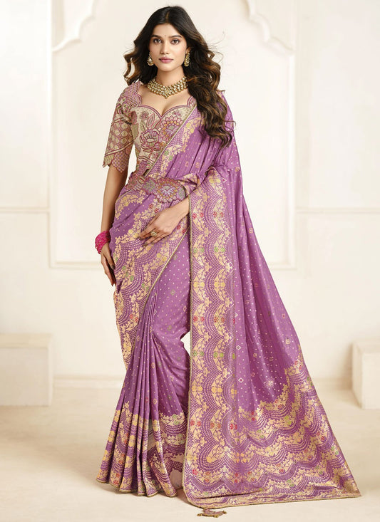 Border Work Silk Lavender Contemporary Saree S15457