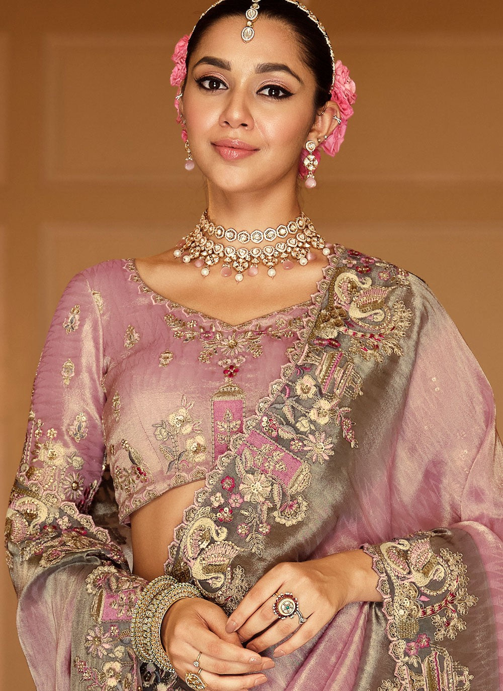 Lavender Jacquard Silk Contemporary Saree Embroidered S19723