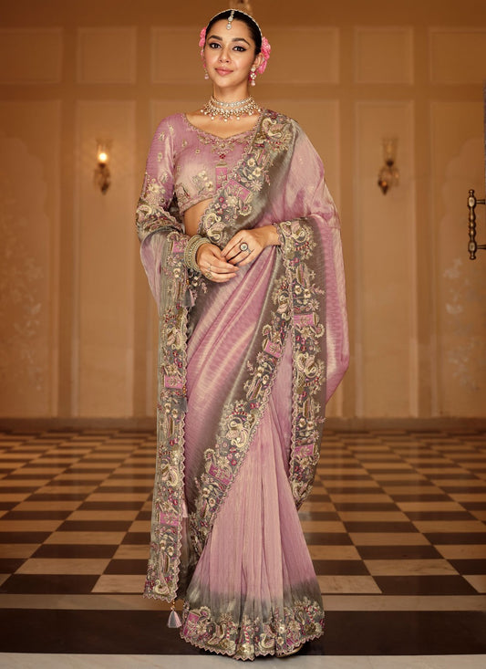 Lavender Jacquard Silk Contemporary Saree Embroidered S19723