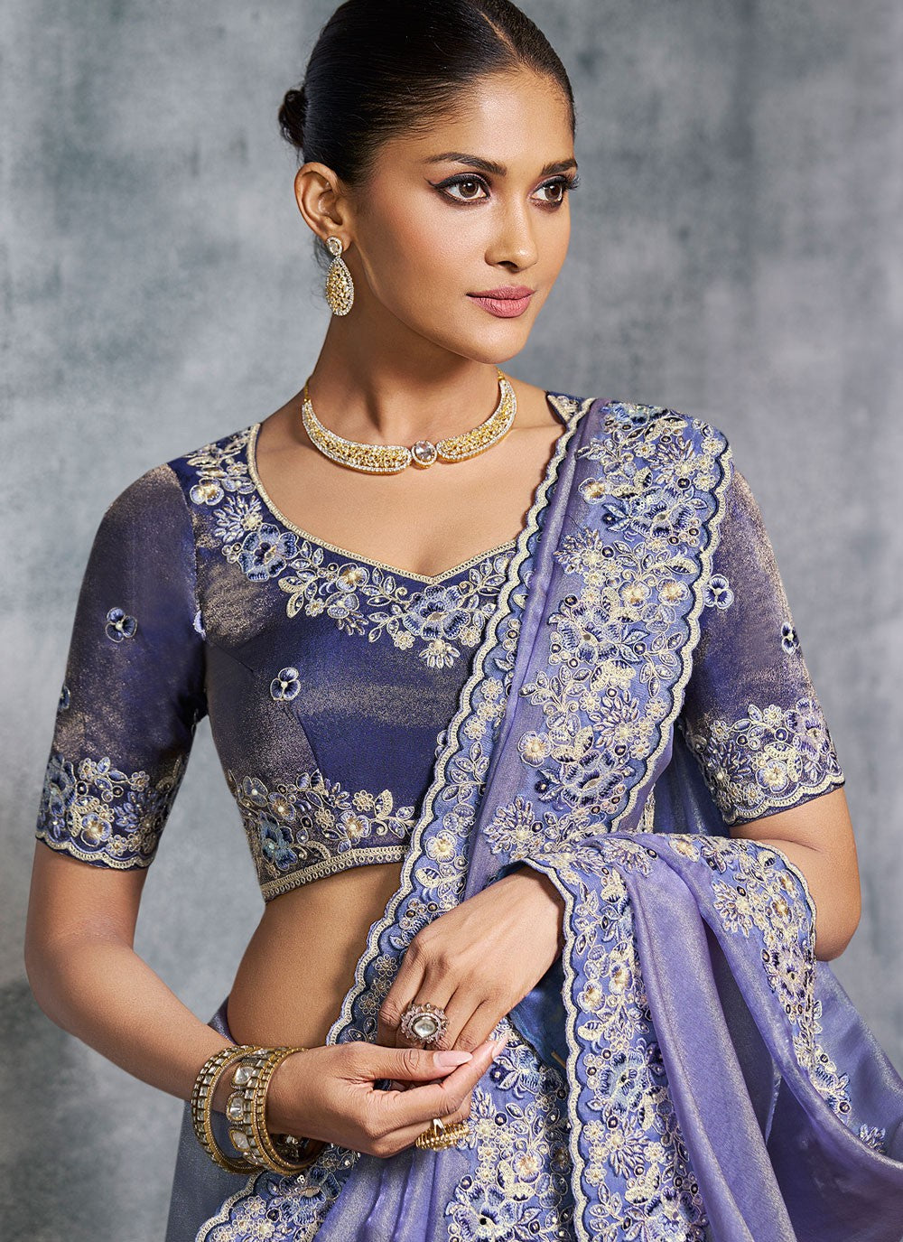Lavender Tissue Trendy Saree Embroidered, Resham, Thread S19888