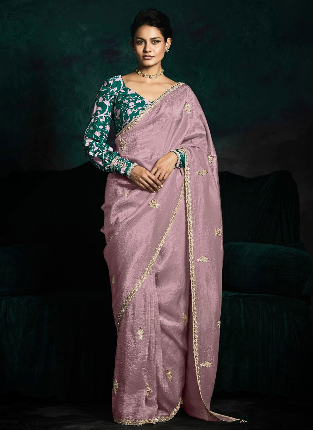 Lavender Fancy Fabric Contemporary Saree Embroidered, Zari S15762