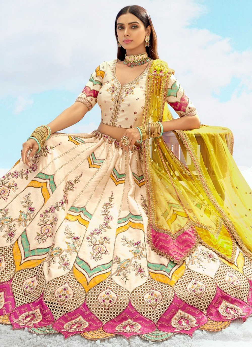 Silk Engagement, Reception, Wedding A - Line Lehenga L3565