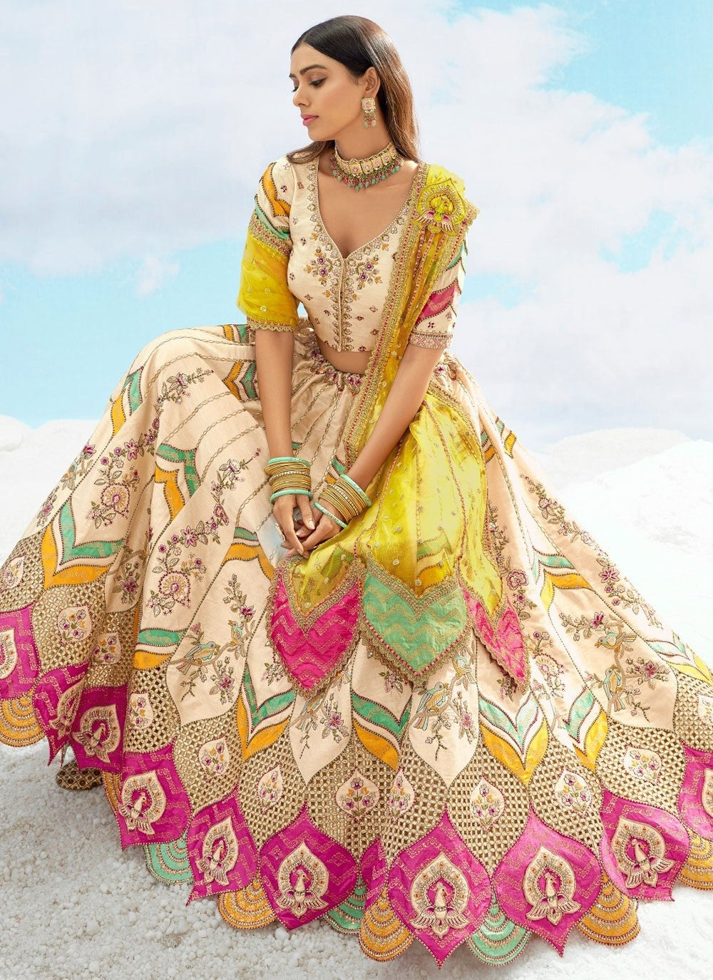Silk Engagement, Reception, Wedding A - Line Lehenga L3565