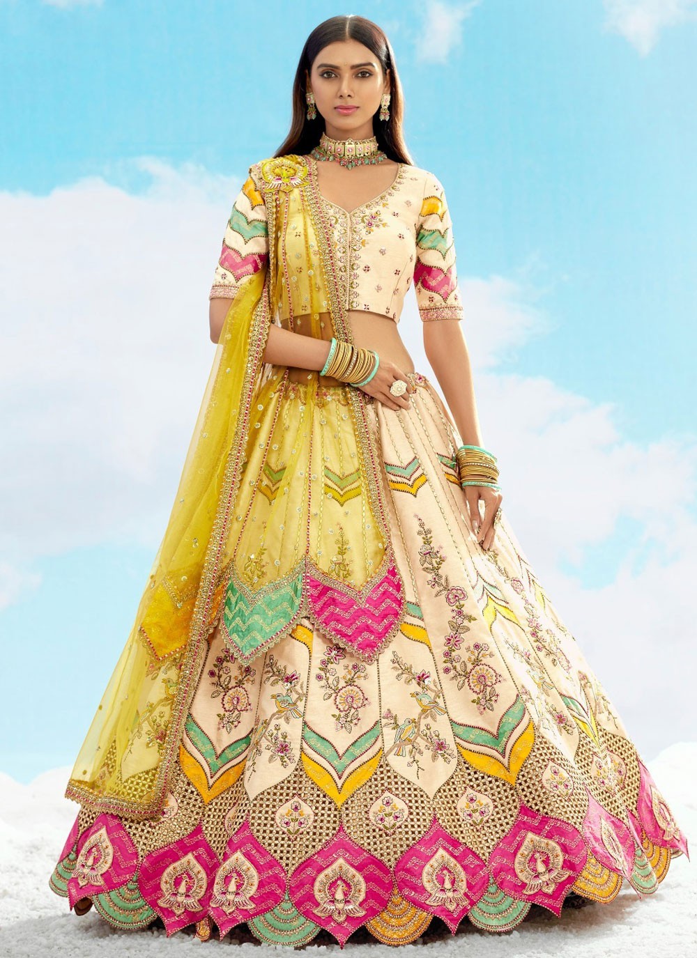 Silk Engagement, Reception, Wedding A - Line Lehenga L3565