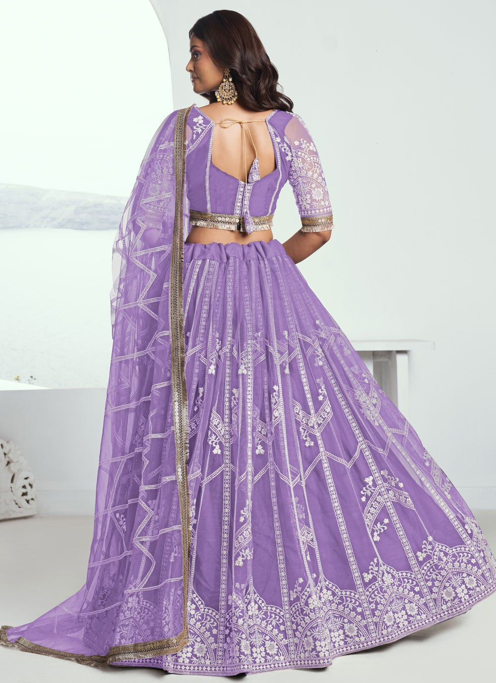 Embroidered Net Lavender A - Line Lehenga  L3774