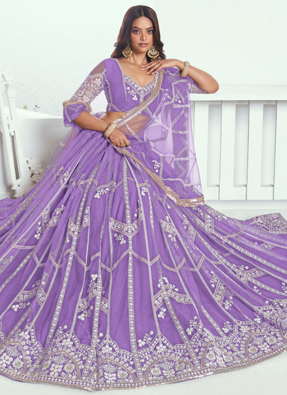 Embroidered Net Lavender A - Line Lehenga  L3774