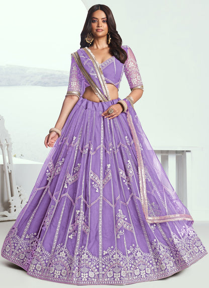 Embroidered Net Lavender A - Line Lehenga  L3774