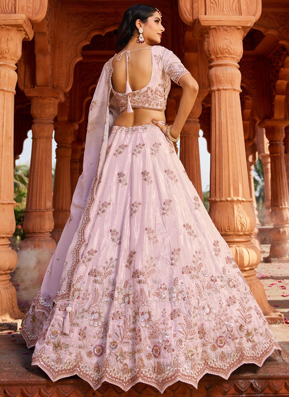 Tissue Engagement, Mehandi & Sangeet, Reception, Wedding A - Line Lehenga L3530