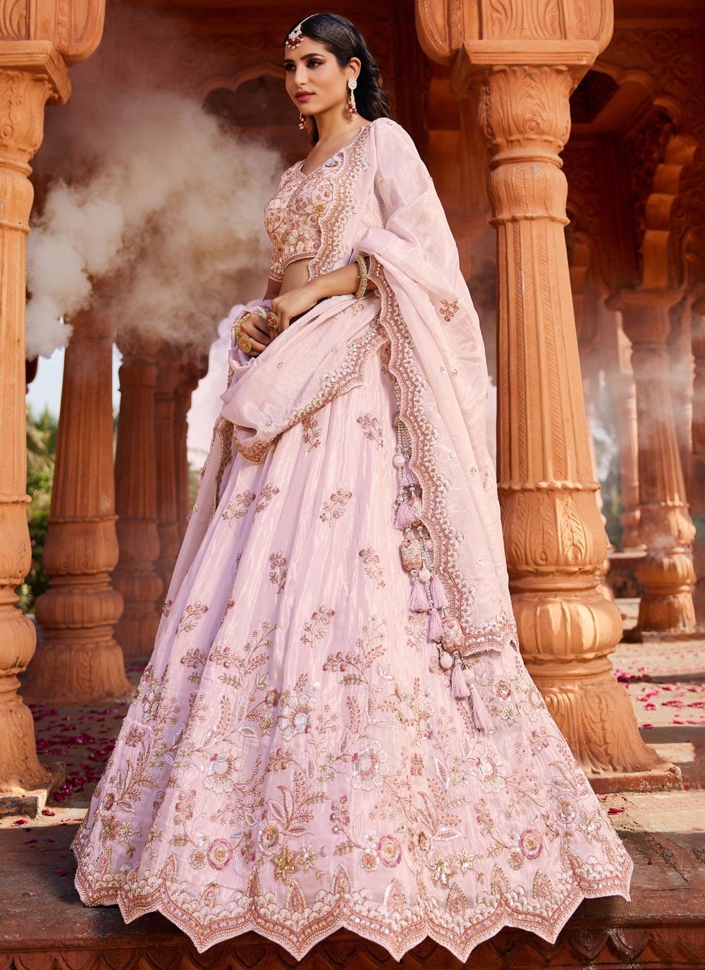 Tissue Engagement, Mehandi & Sangeet, Reception, Wedding A - Line Lehenga L3530