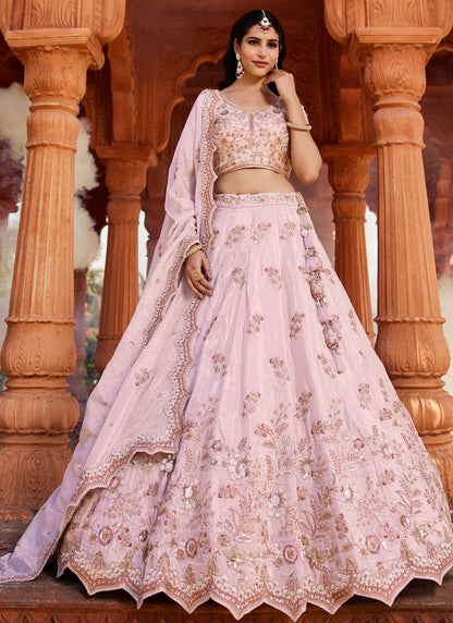 Tissue Engagement, Mehandi & Sangeet, Reception, Wedding A - Line Lehenga L3530