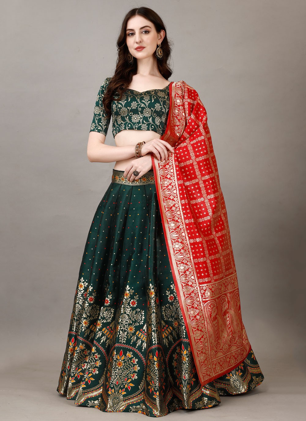 Jacquard Work Jacquard Silk A - Line Lehenga - L2180