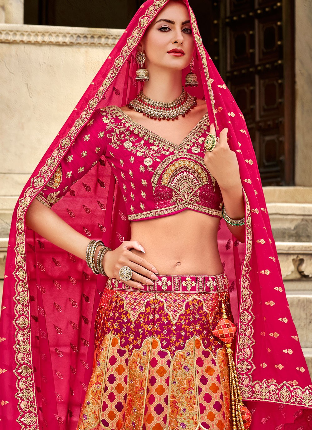 Cord Banarasi Silk A - Line Lehenga - L2683