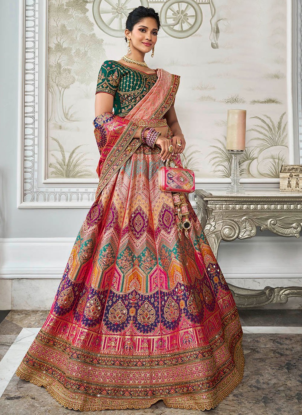 Embroidered Banarasi Silk A - Line Lehenga - L2443