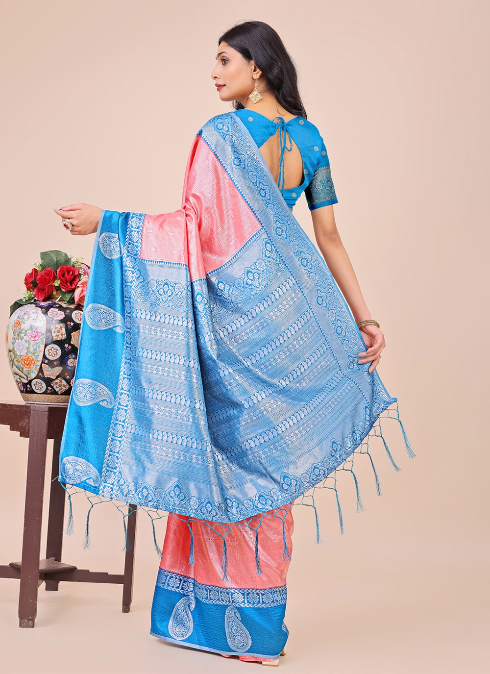Woven Cotton Aqua Blue Classic Saree S15180