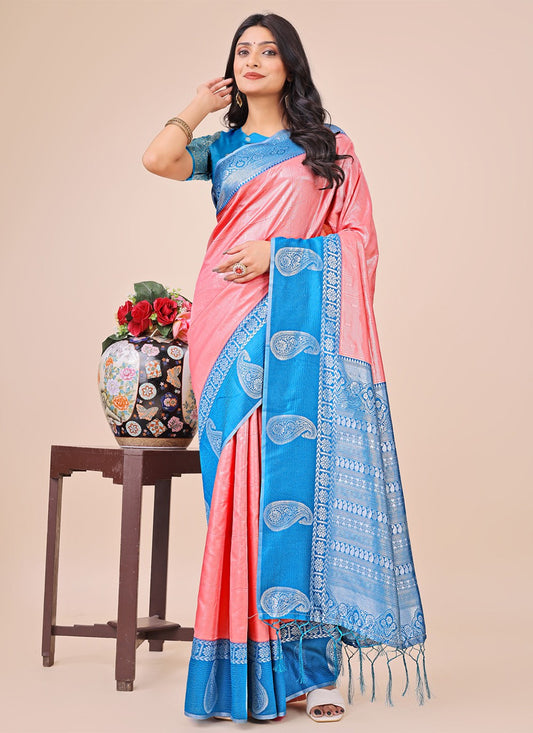 Woven Cotton Aqua Blue Classic Saree S15180