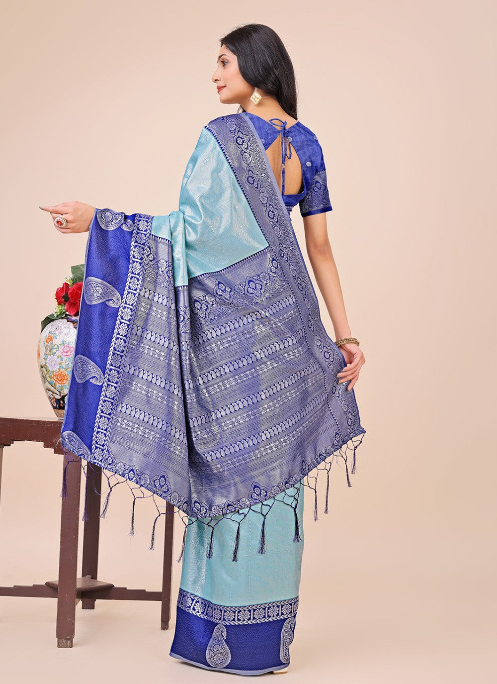 Woven Cotton Blue Classic Saree S15183
