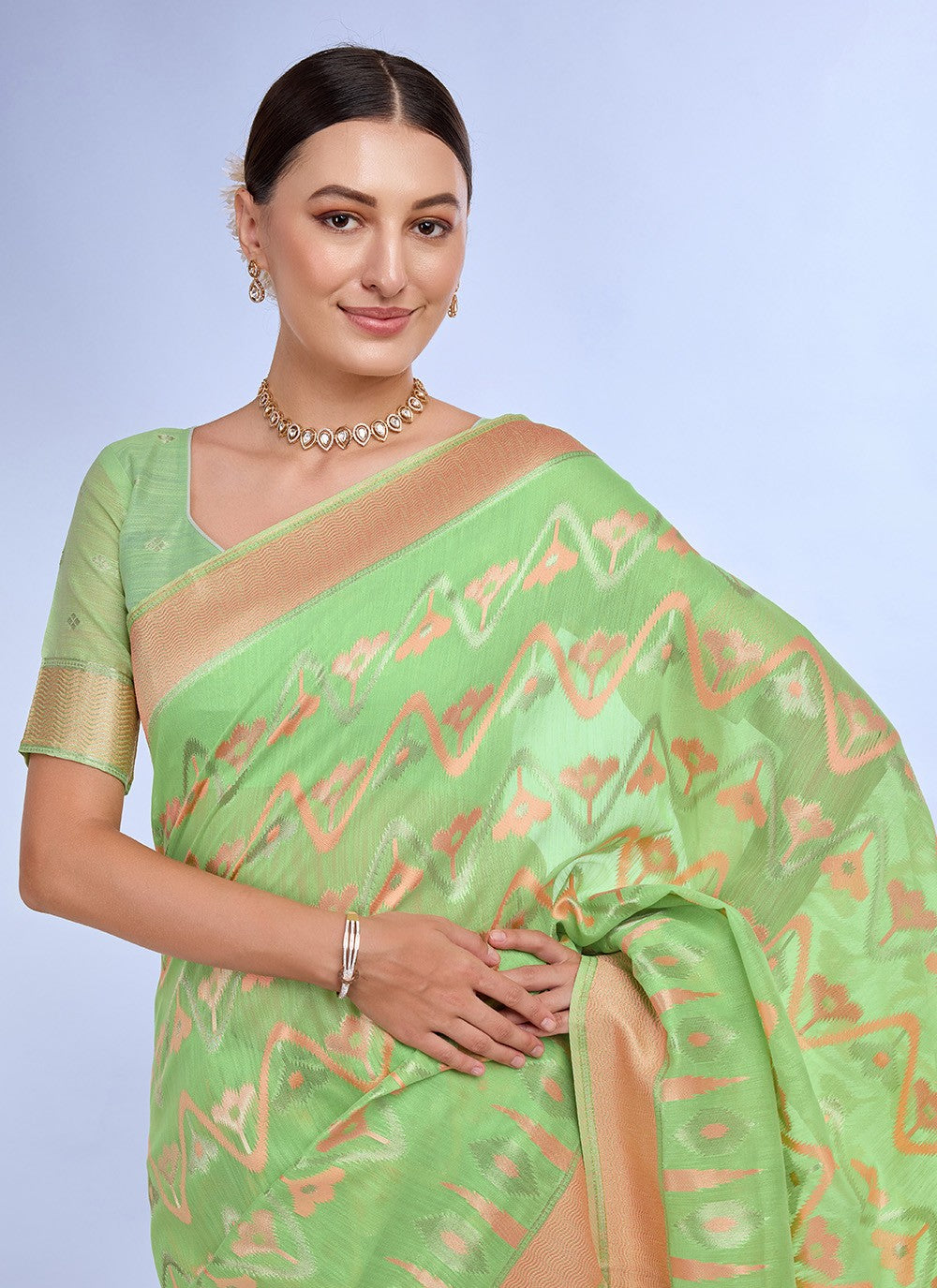 Classic Jacquard Work Linen Saree - S7620