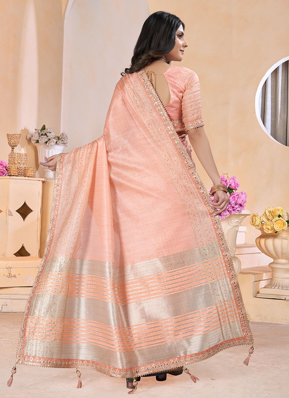 Classic Gota Patti Linen Saree - S6981