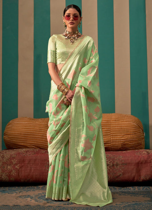 Classic Floral Printed Linen Saree - S7118