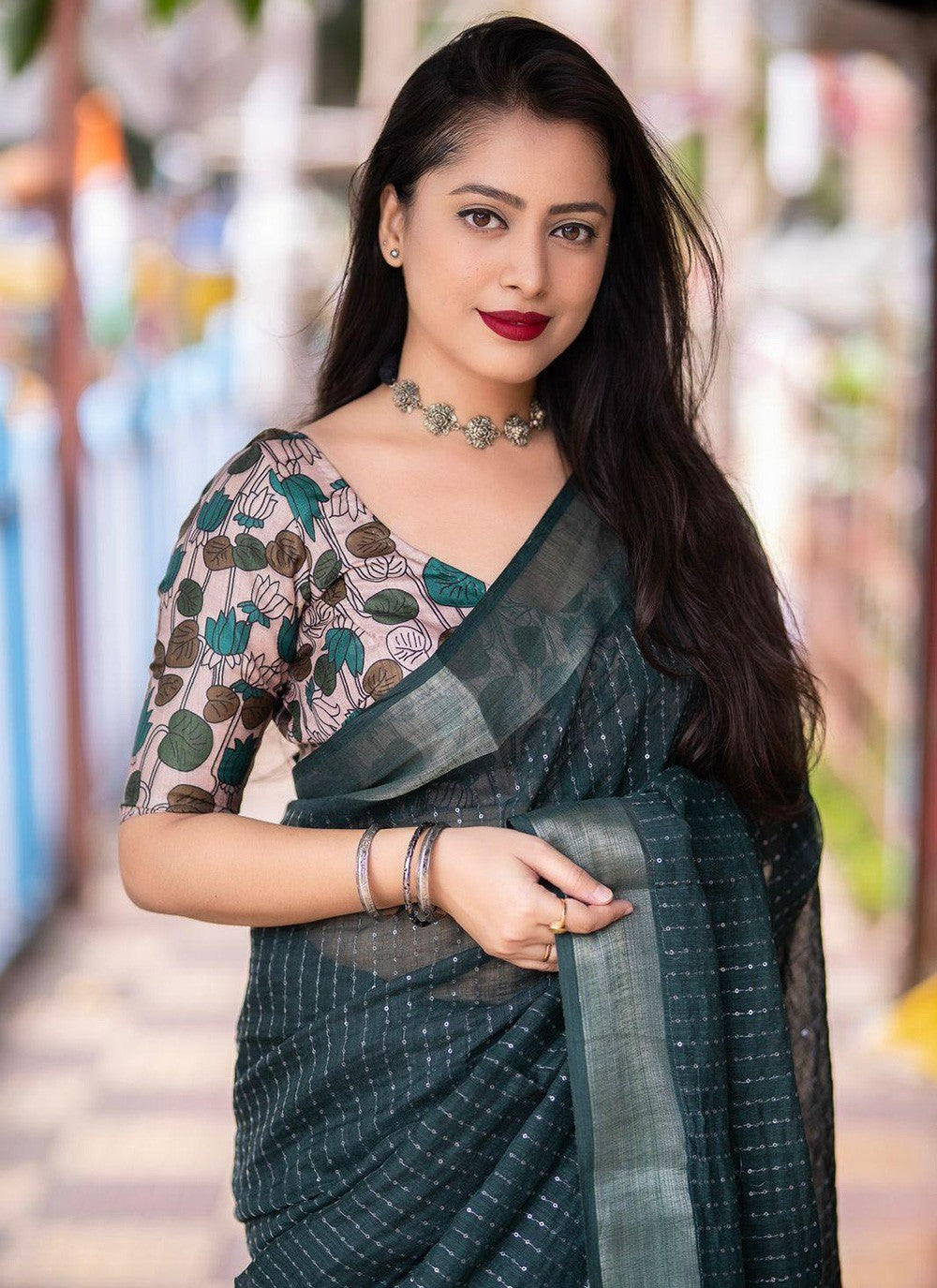 Contemporary Block Print Chanderi Cotton Saree - S5794