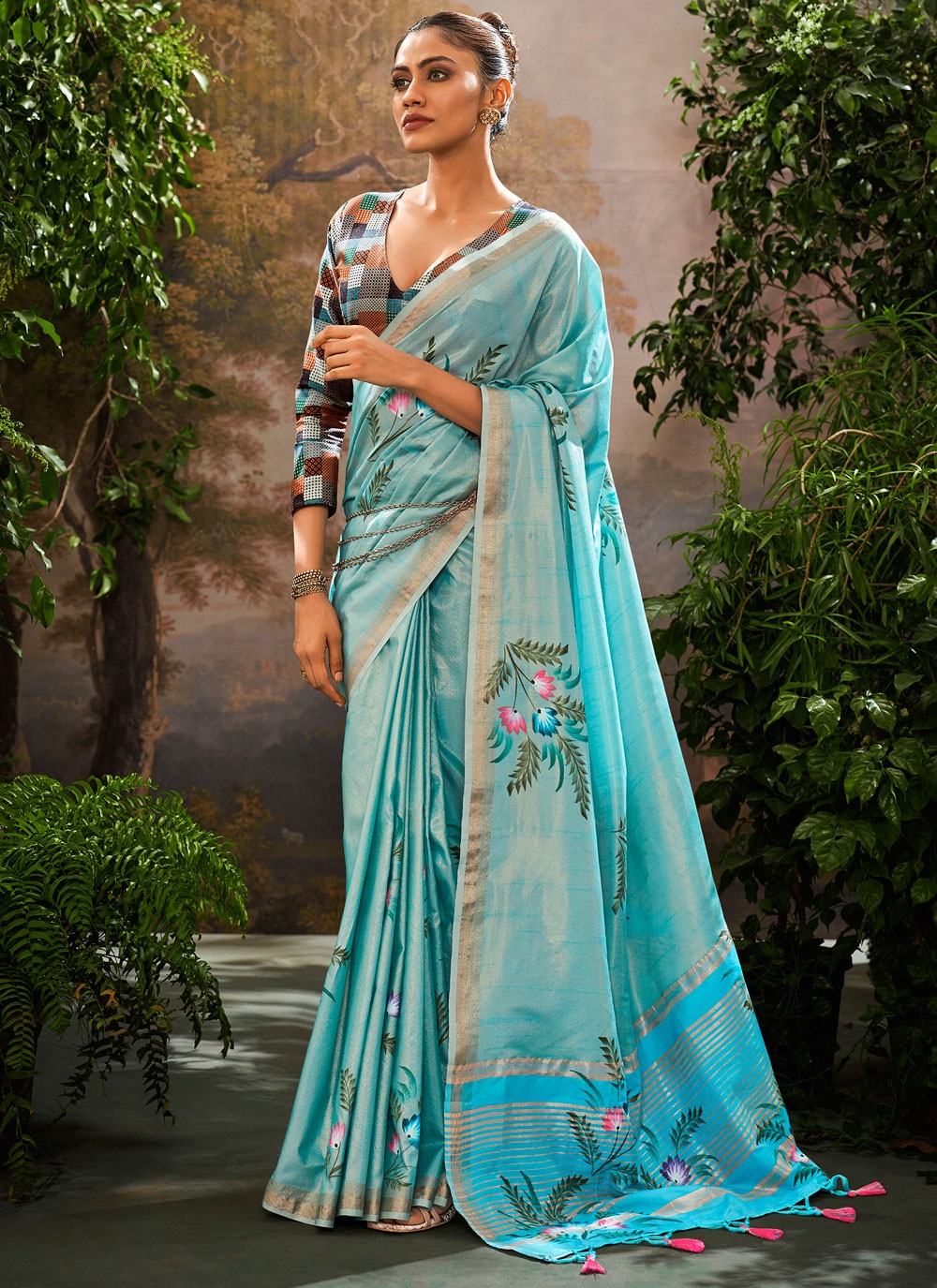 Classic Printed Linen Saree - S8387