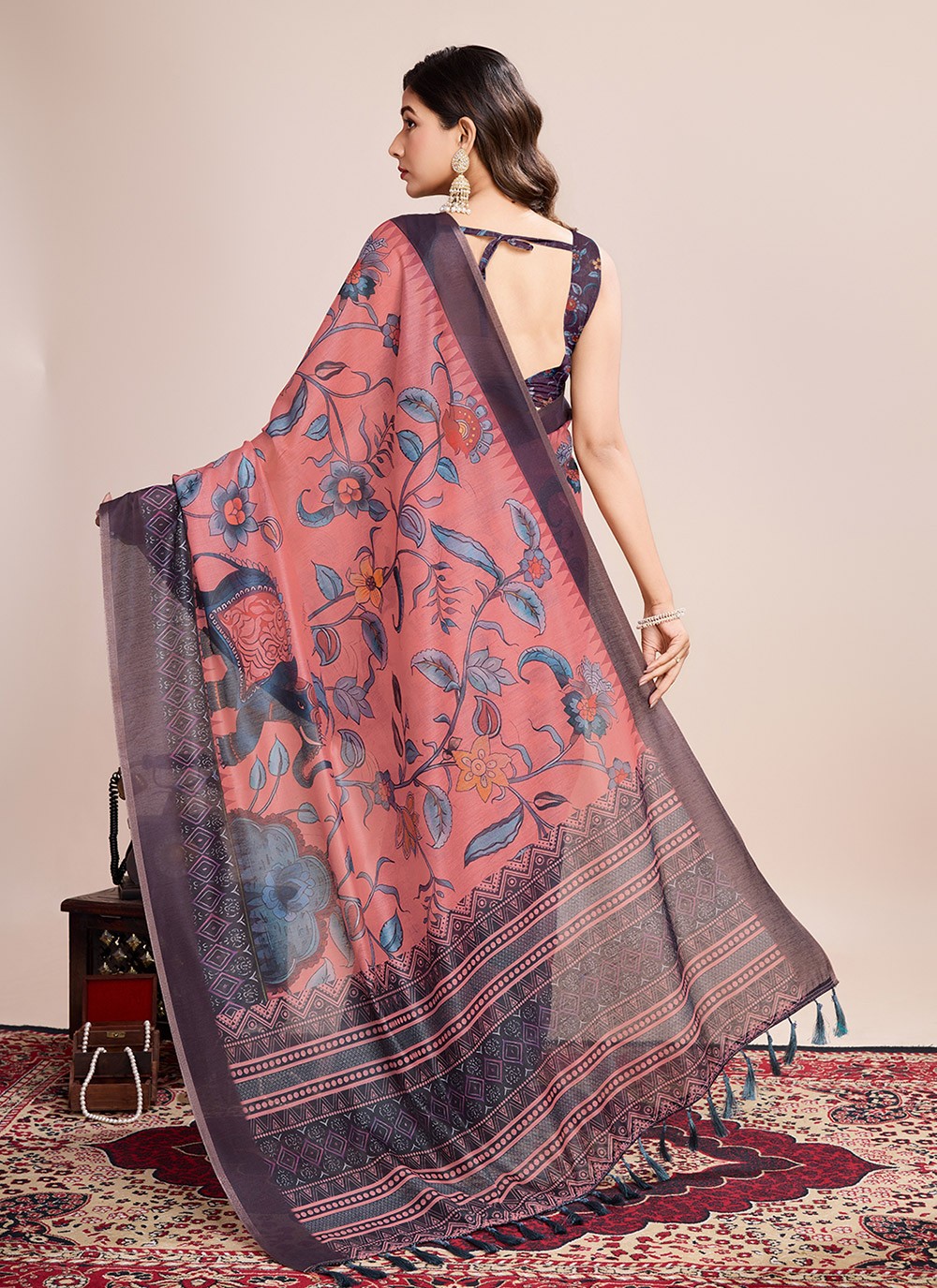Border Work, Digital Print Linen Saree - S11538